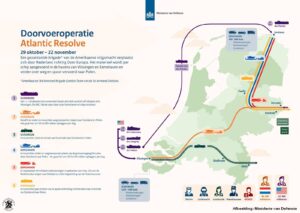 Kaart van Nederland met verschillende transportroutes bij Host Nation Support