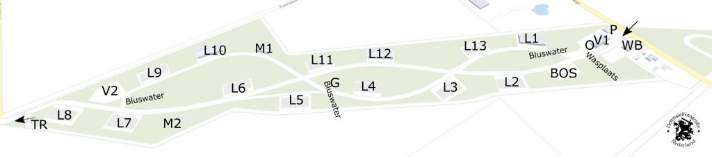 Plattegrond met gebouwnummers MOB-complex Wanroij