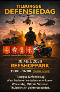 Poster met aankondiging Defensiedag en met AI gemaakte militaire afbeeldingen